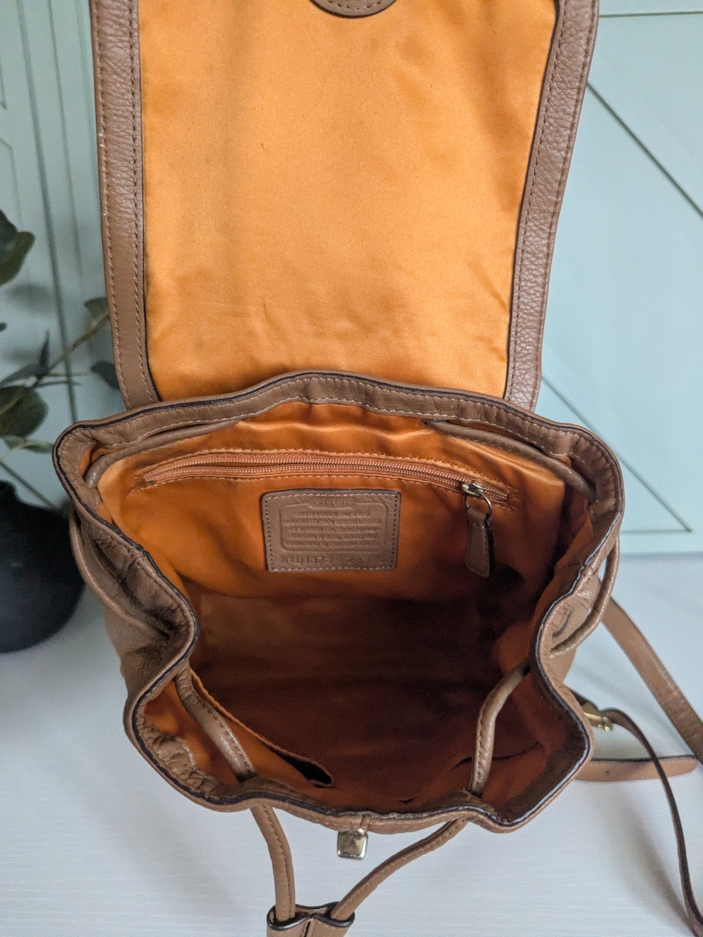 Coach Pebbled Leather Drawstring Backpack in Tan - Picture 11 of 12